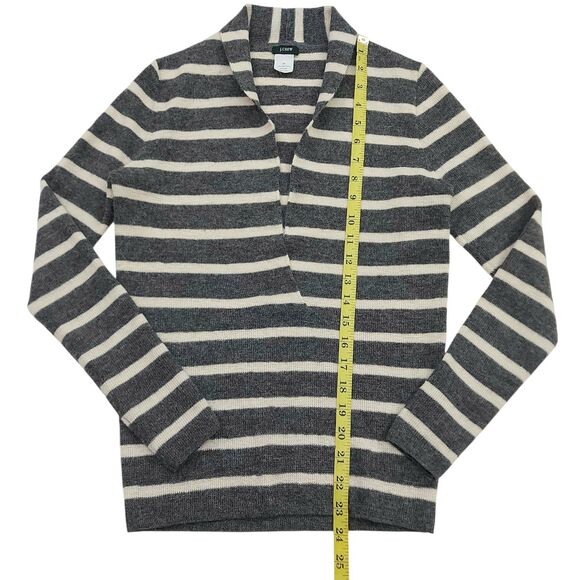 J Crew Sweater Womens XS Gray Stripes Knitted Baby Alpaca Shawl Collar Preppy - Picture 11 of 11